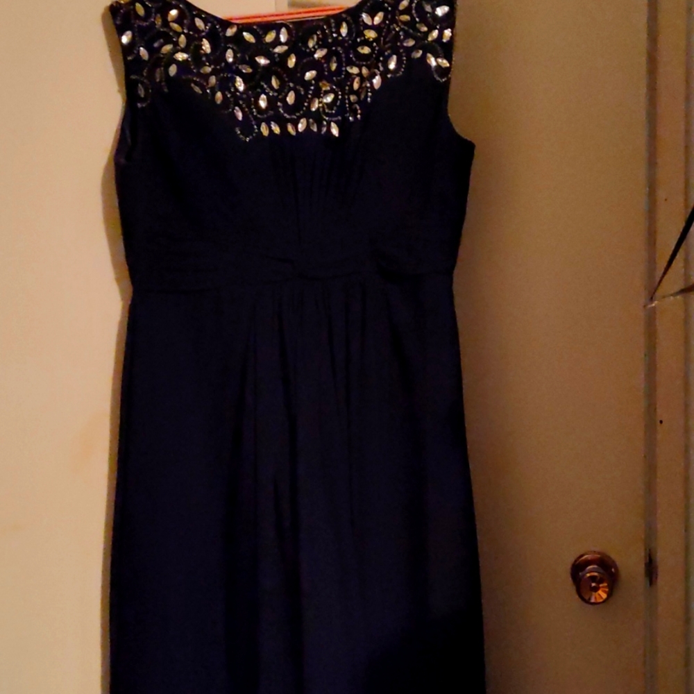 Gorgeous navy blue formal dress. Made to fit 1X 5 ft 9